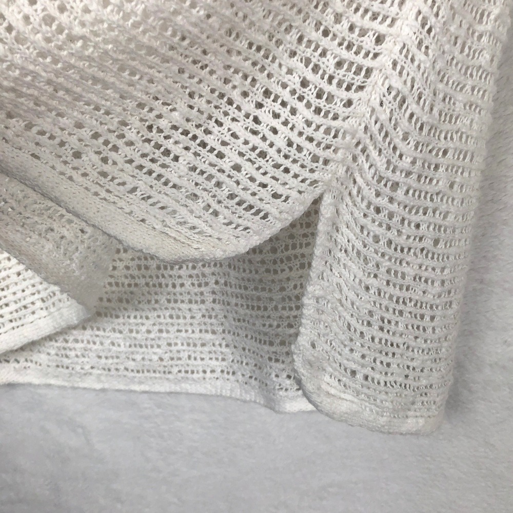 PURE JILL 100% Cotton Open Knit Hooded Tunic Sweater Sz L White Coastal Beachy - Picture 12 of 13